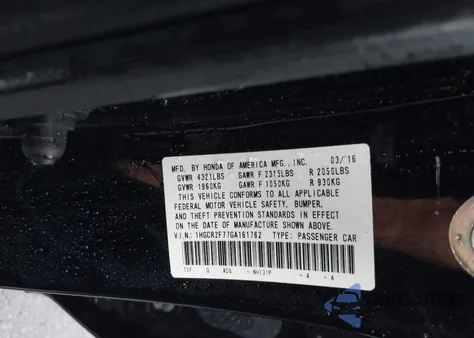 2016 Honda Accord Ex from USA, damaged, VIN 1HGCR2F77GA161762